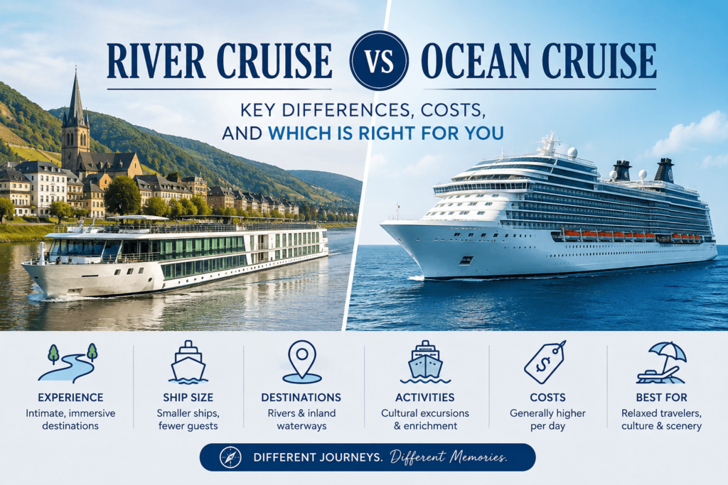River Cruise vs Ocean Cruise: Key Differences, Costs, and Which Is Right for You