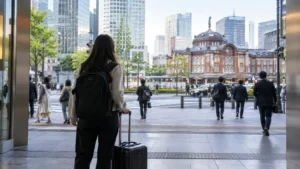 First-time traveler arriving in Tokyo Japan