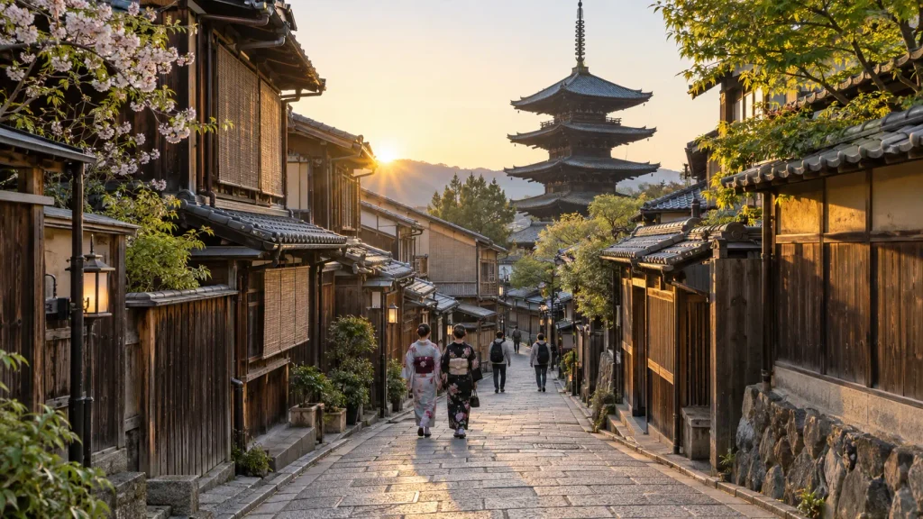 Quiet Kyoto street early in the morning
