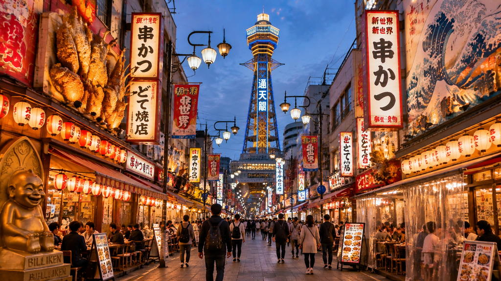 Shinsekai and Tsutenkaku Tower in Osaka