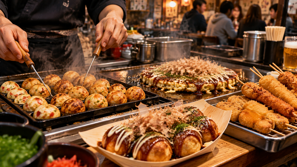 Takoyaki okonomiyaki and kushikatsu in Osaka