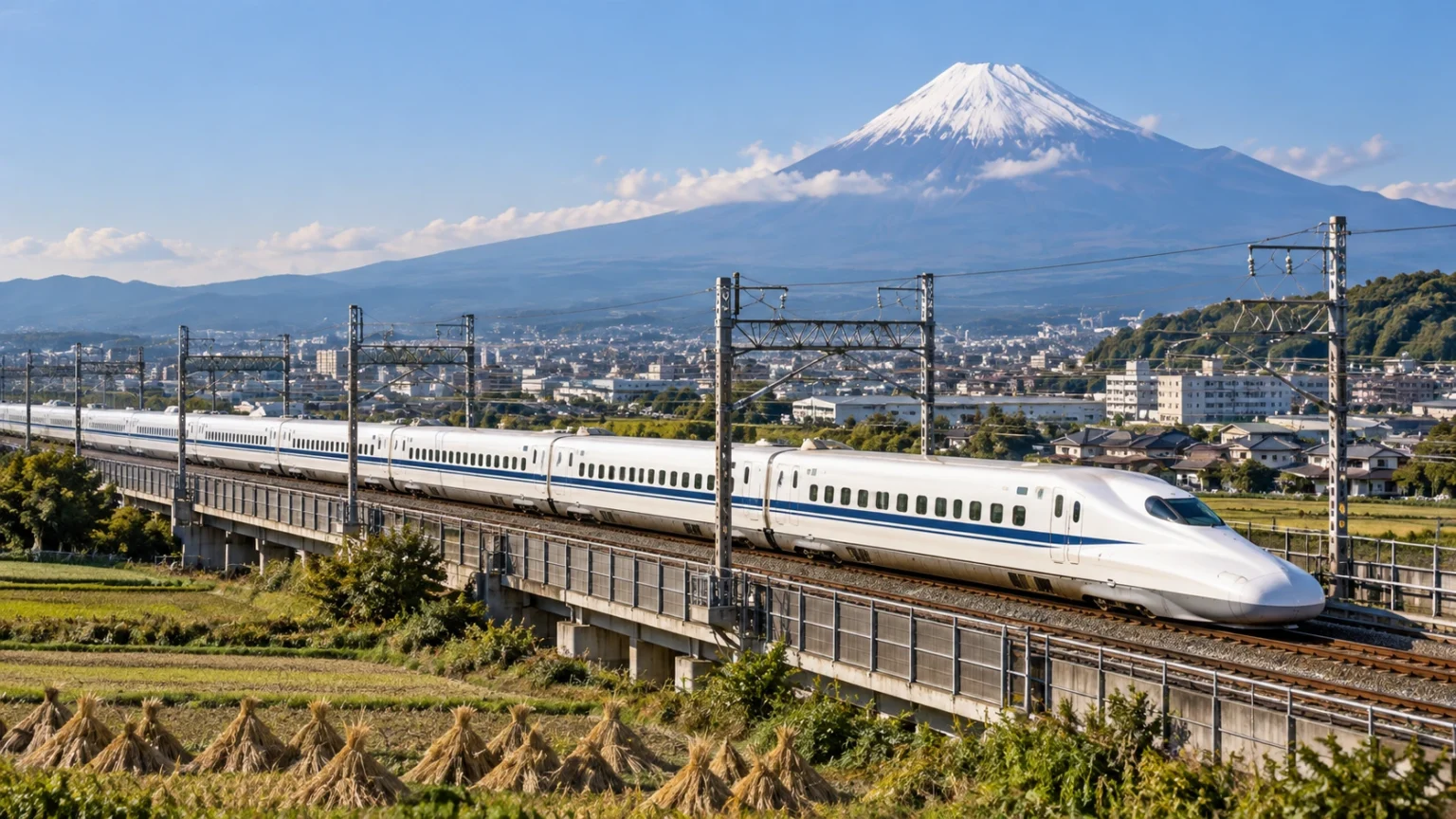 Tokaido Shinkansen traveling from Tokyo to Kyoto Japan