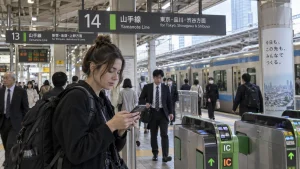 Traveler using a train station in Japan