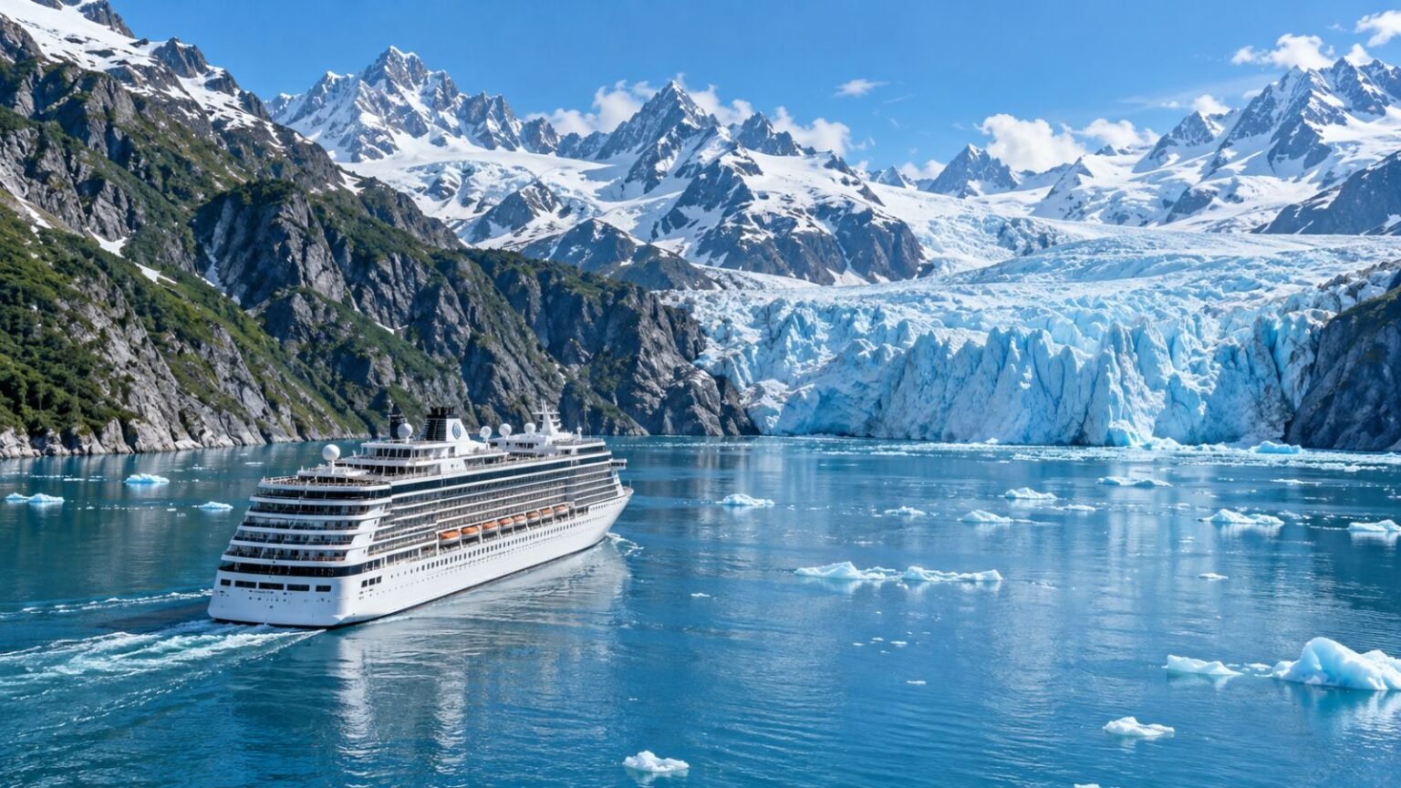 Best Time to Cruise Alaska: Month-by-Month Guide (2026) Best time to cruise Alaska: cruise ship near a tidewater glacier in summer